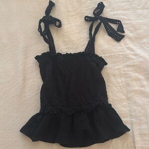 Anthropologie Black Ruffled Top